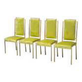 Ensemble de 4 chaises vintage en métal et velours vert, moderniste des années 1970.