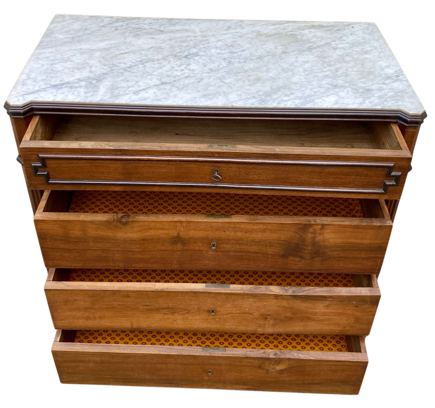 Antique Louis Philippe commode with fitted white marble top.