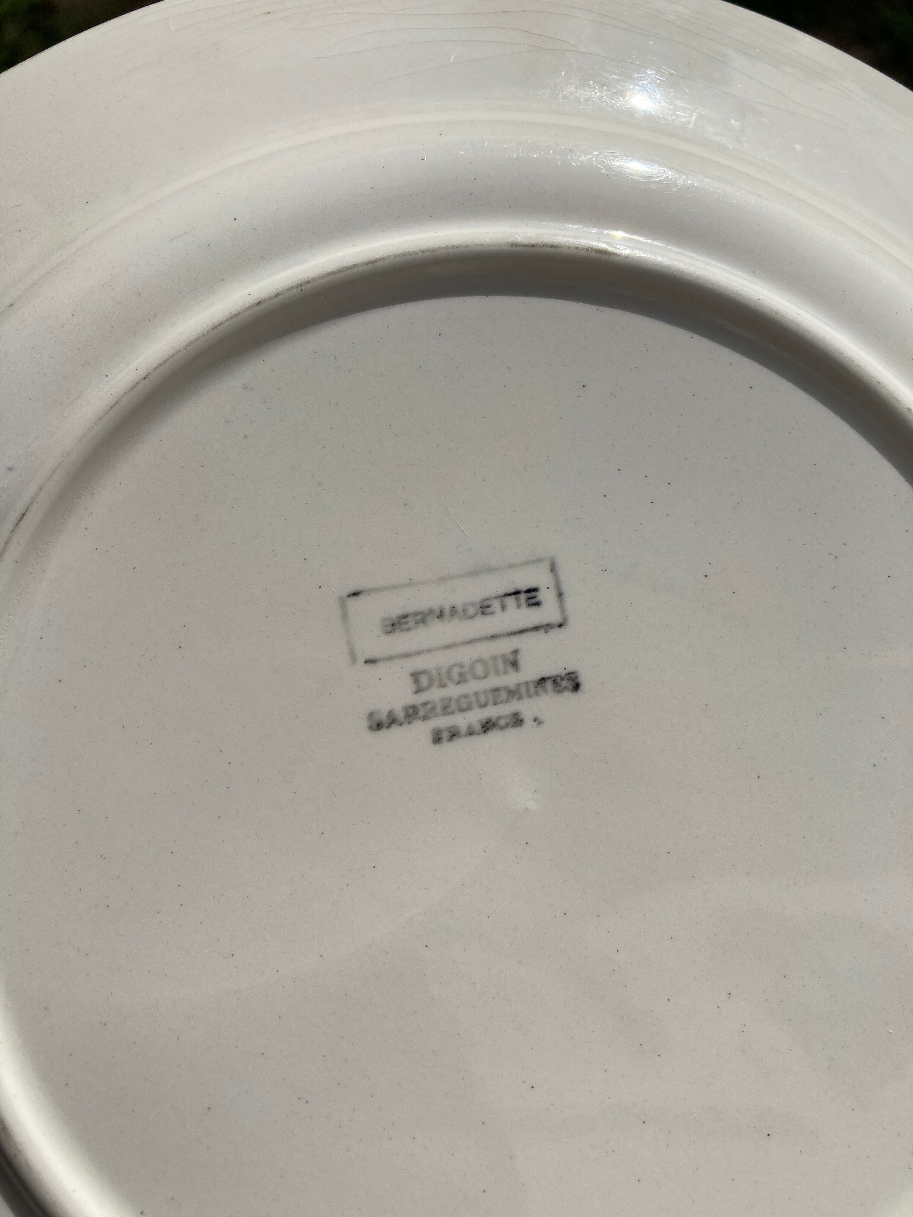 8 flat plates Digoin Sarreguemines blue and white vintage with countryside village décor