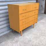 Compass foot chest of drawers in blond oak 1960