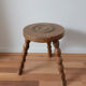 Vintage round milking stool , solid wood , tripod , 50s