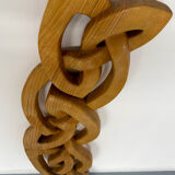 Twisted solid wood sculpture, vintage 1970s design.
