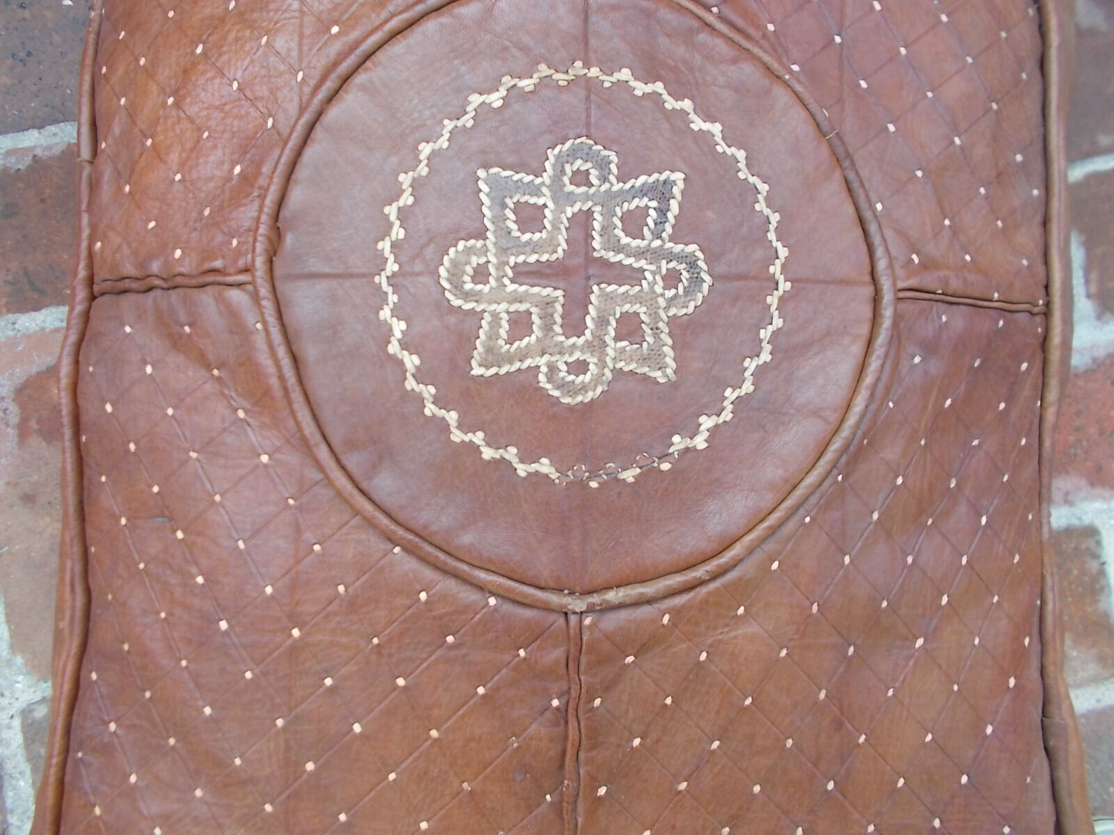 Moroccan vintage leather pouf