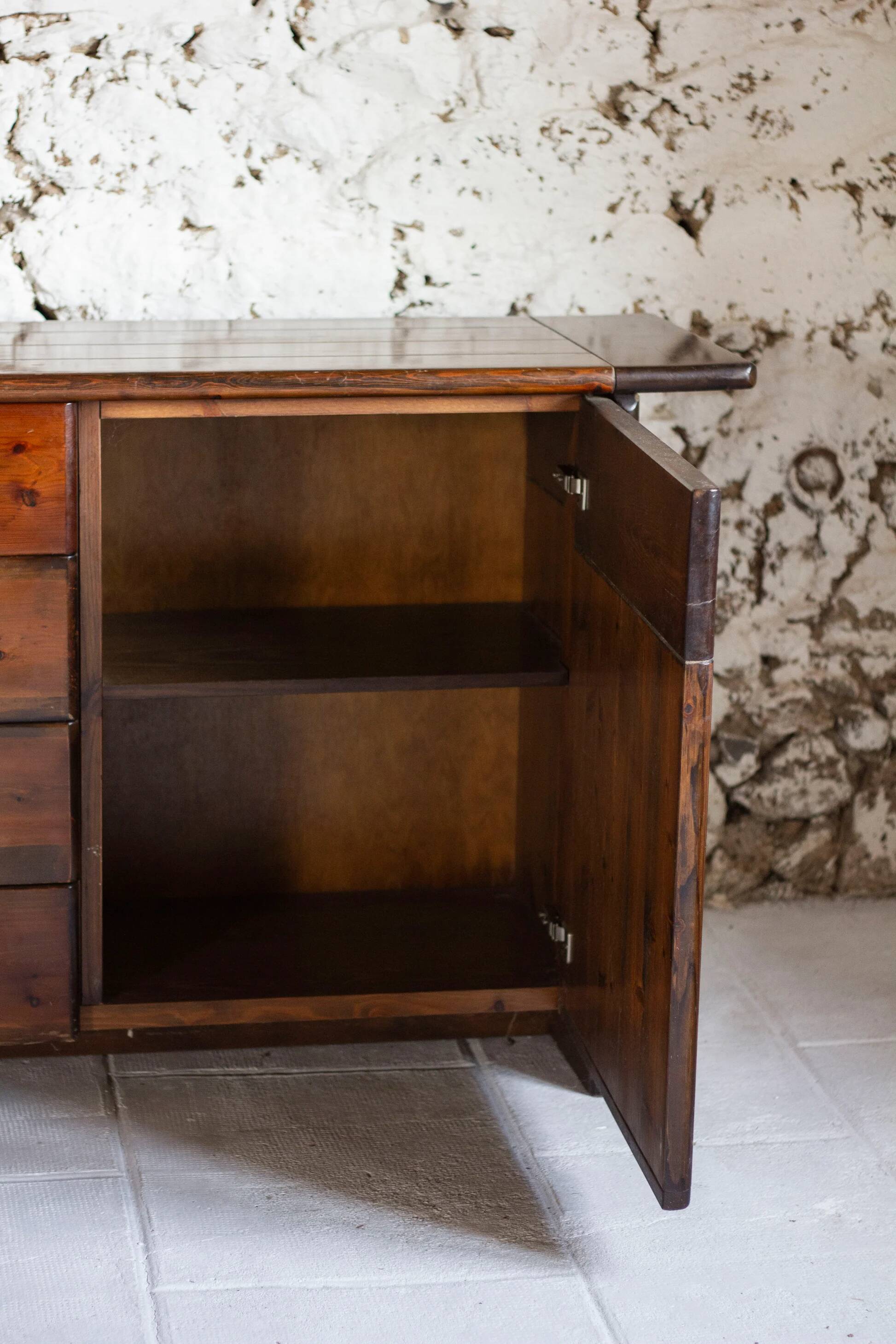 Enfilade by Silvio Coppola in stained solid wood, 1970.