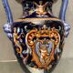 Vase on pedestal with handles in earthenware Gien Italian Renaissance decoration