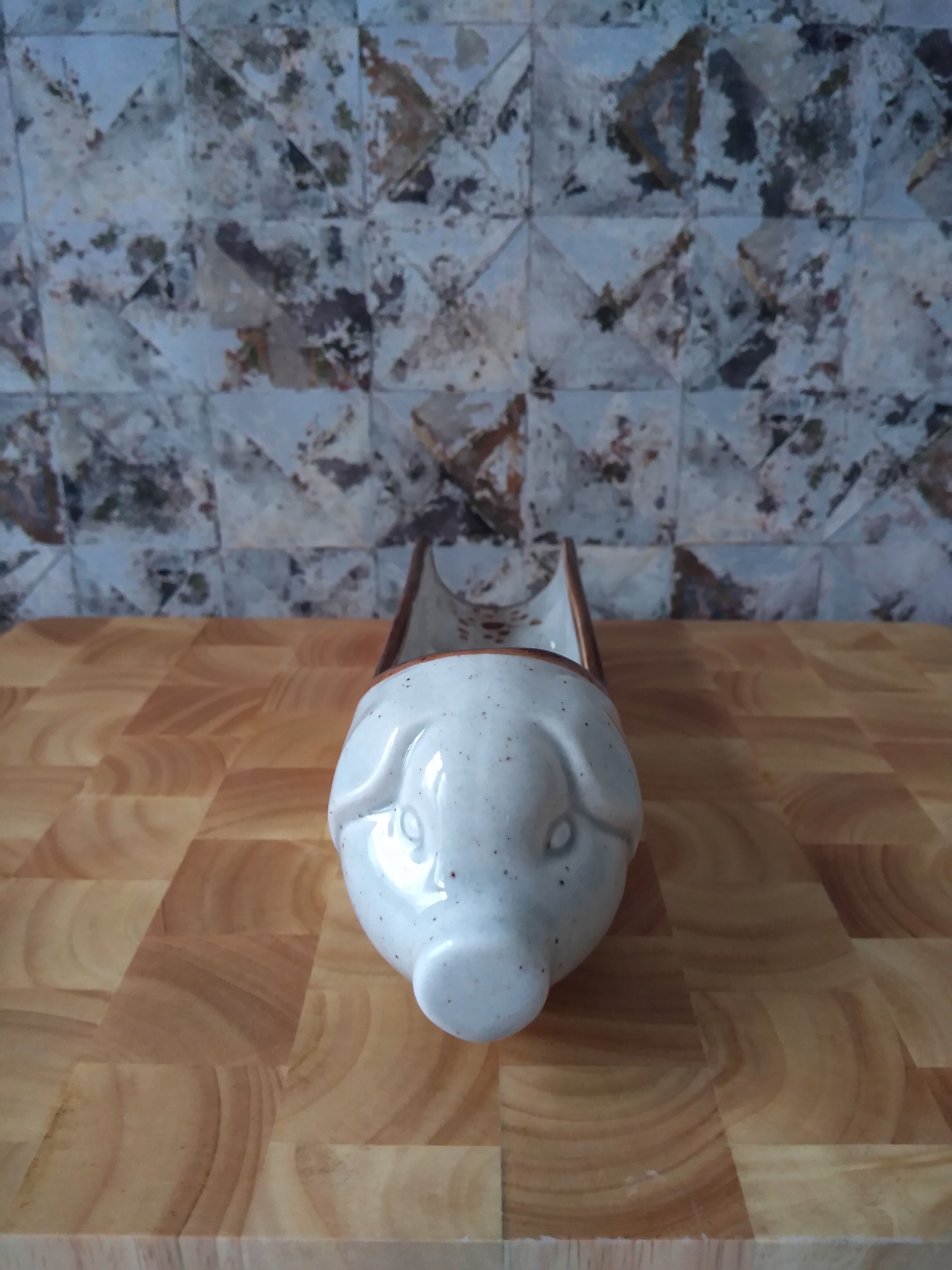 Pig sausage dish in beige and enamelled brown ceramic - aperitif - aperitif