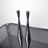 Pair of scandinavian diabolo candle holders, aluminum, sweden, 1970