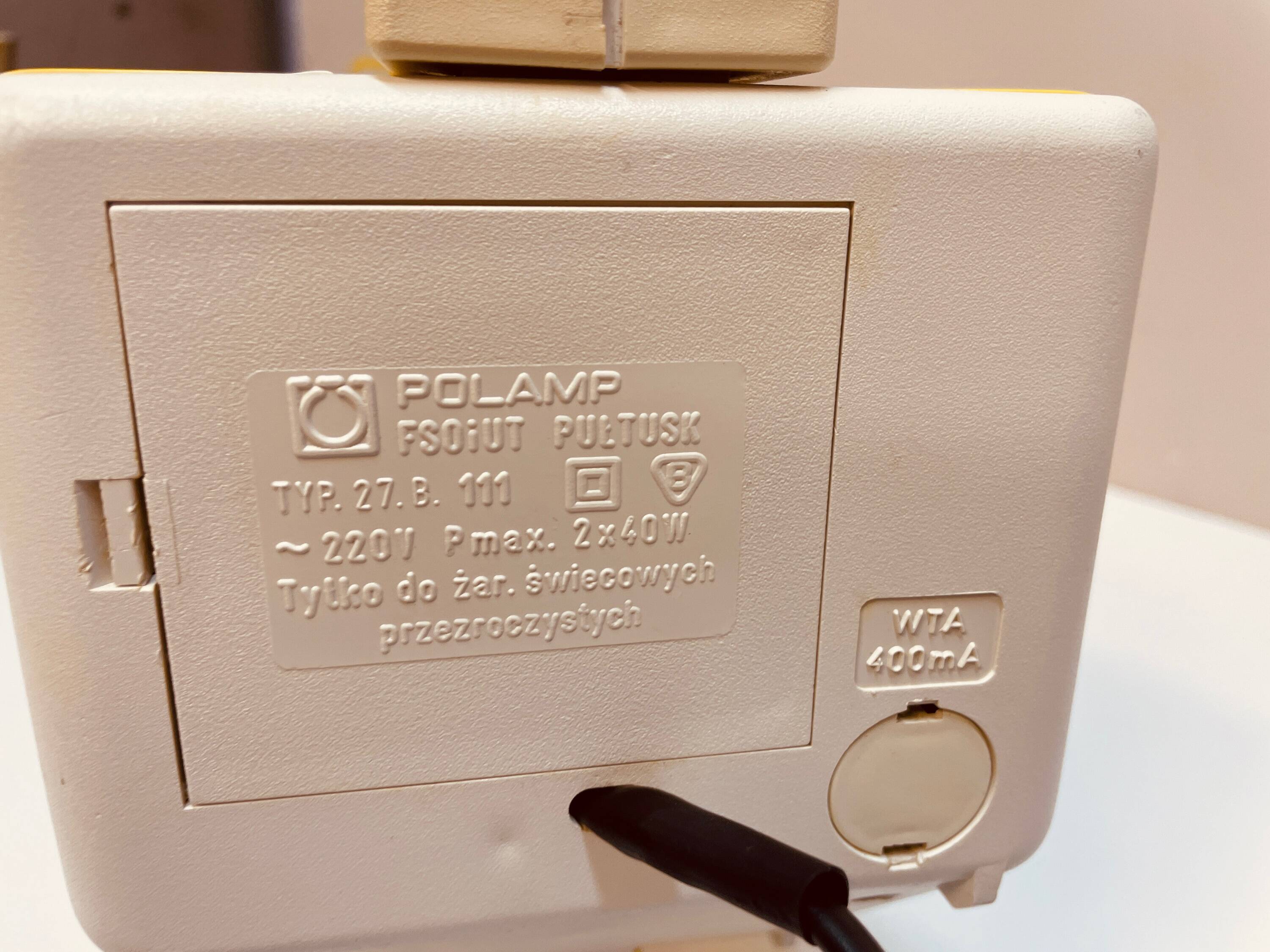 Yellow desk lamp with clock Polam Pułtusk, lata 80.