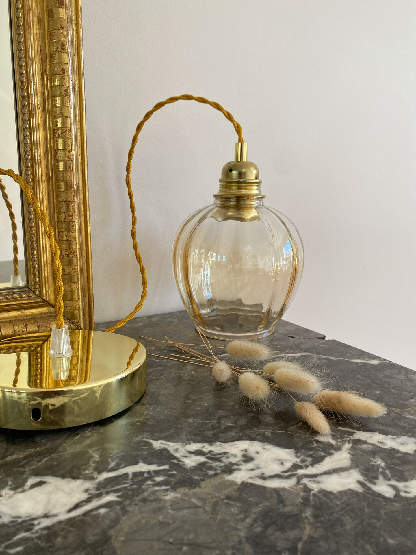 Vintage amber glass suspension globe