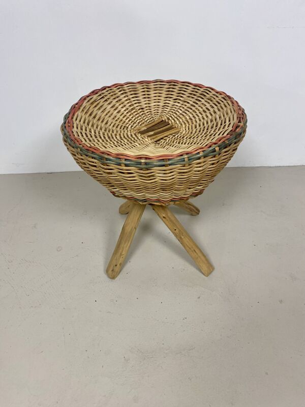 Tabouret en rotin – Vintage années 70