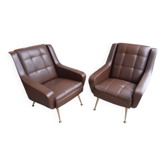 2 Erton armchairs in imitation leather, 50s-60s