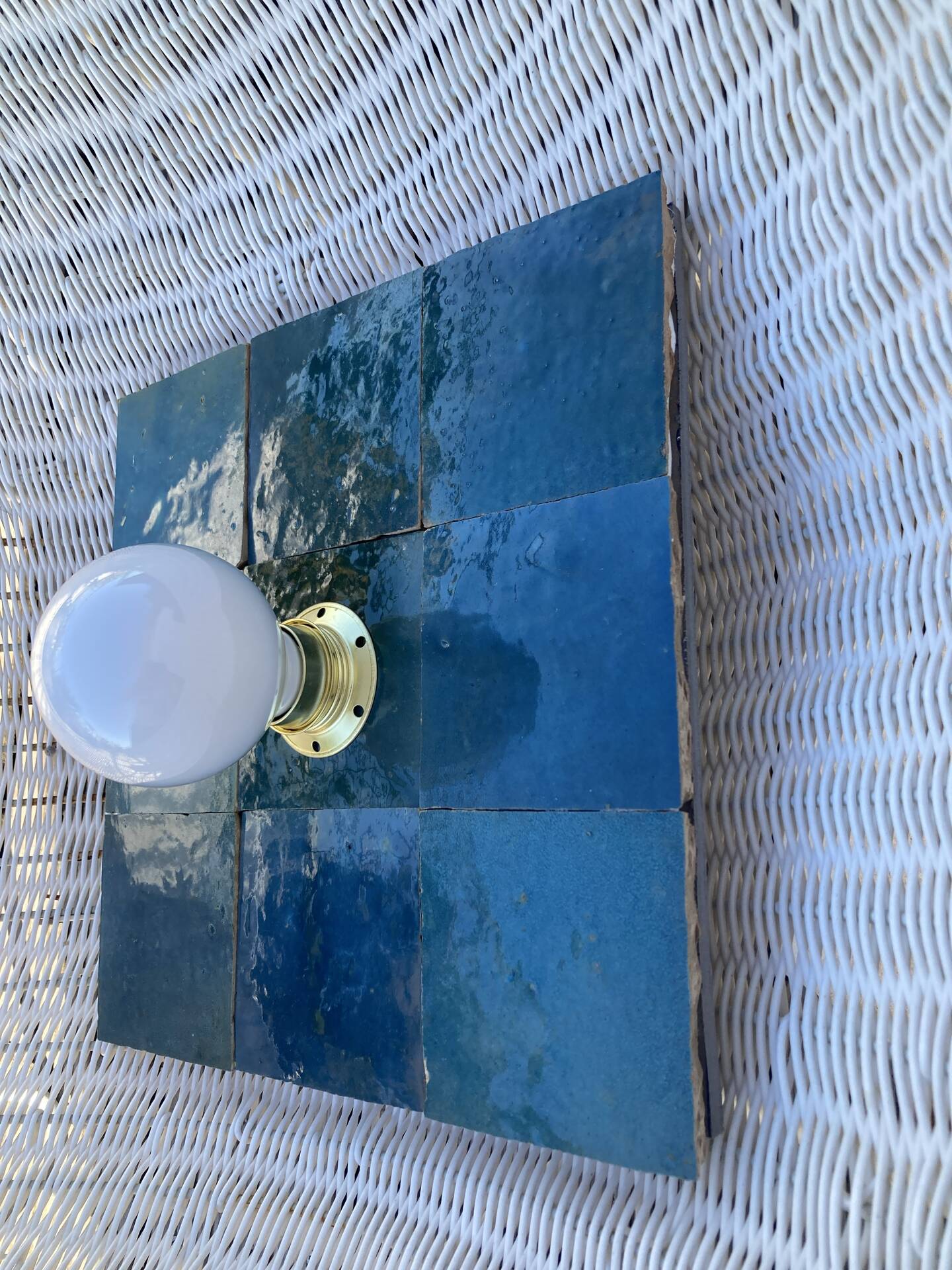 Blue zellige wall light