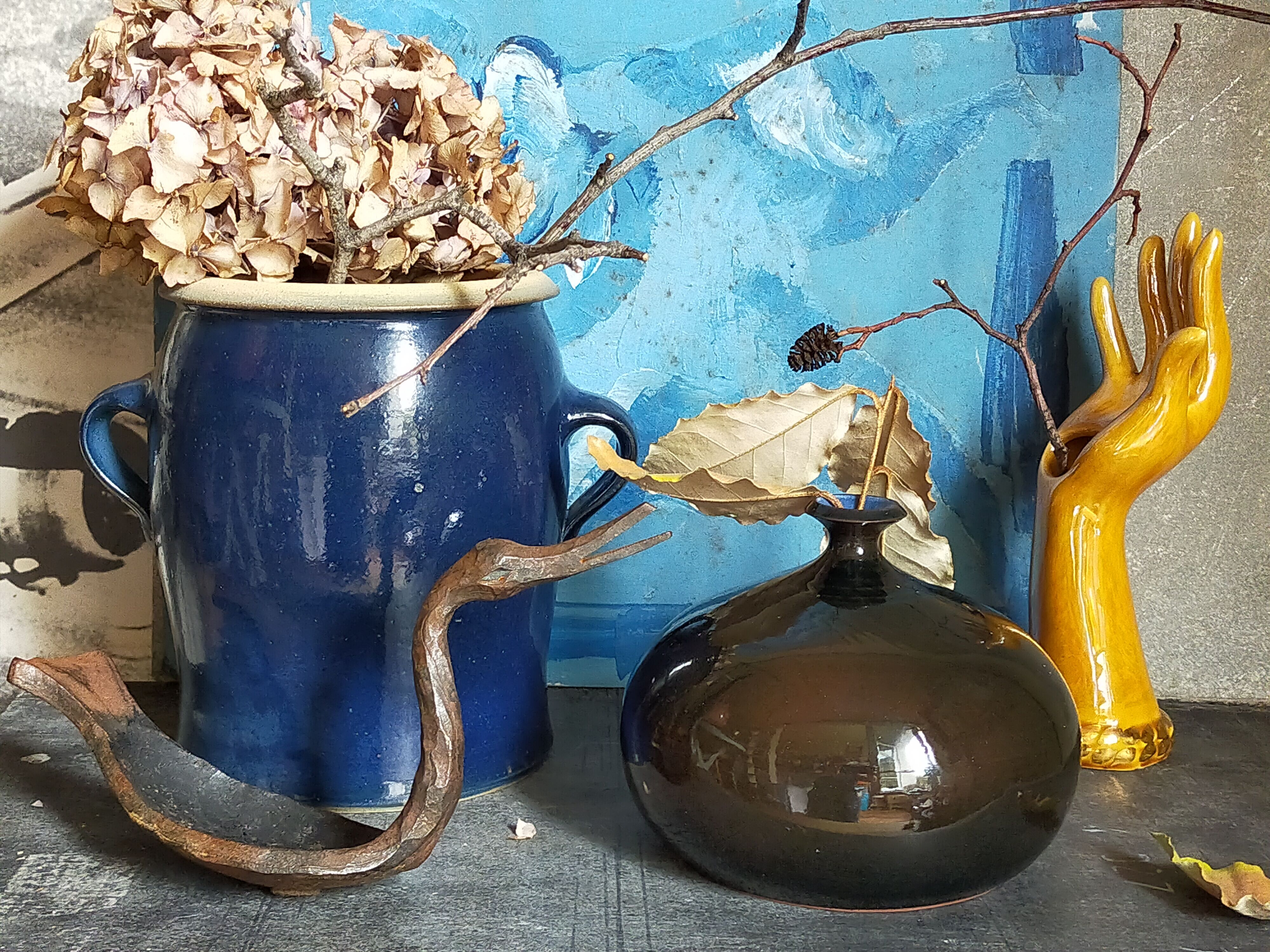 Soliflore baguier hand ceramic iridescent 50s