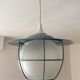 Suspension of the 70s cage in blue metal and frosted glass