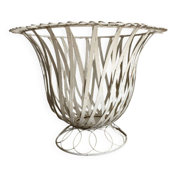 XXL Neoclassical Medici-style plant pot in ivory sheet metal