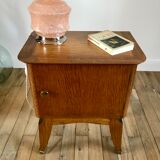 Bedside table in oak and brass 50s