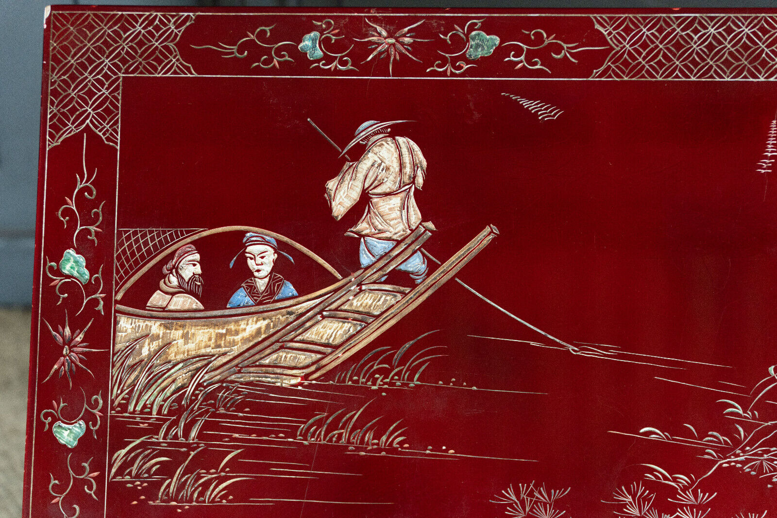 Lacquer coffee table 1960 China red background character decoration