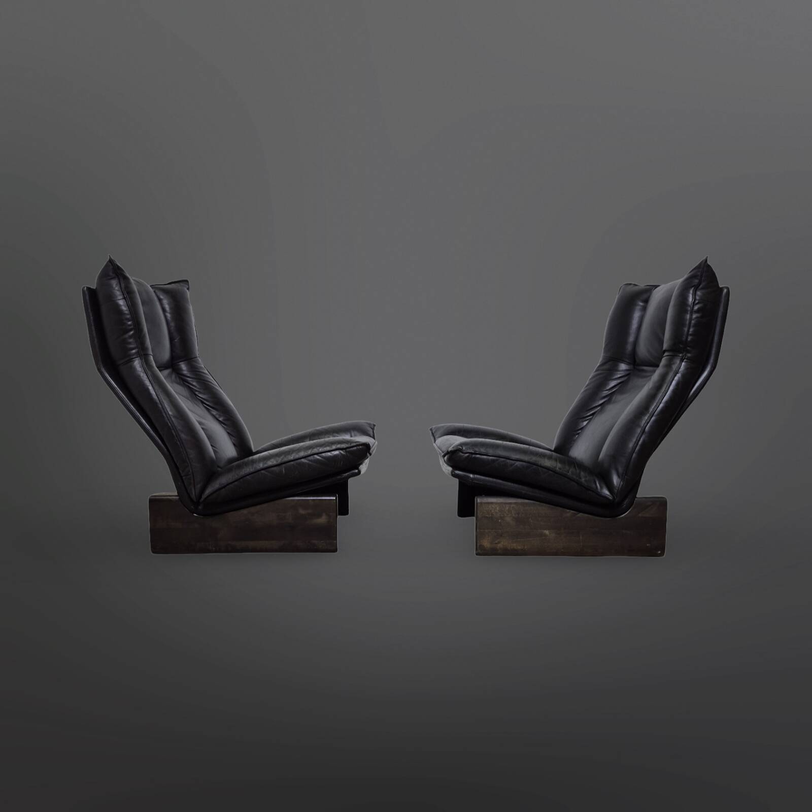 Set of 2 black leather lounge chairs by Peem Oy, Finland 1970s