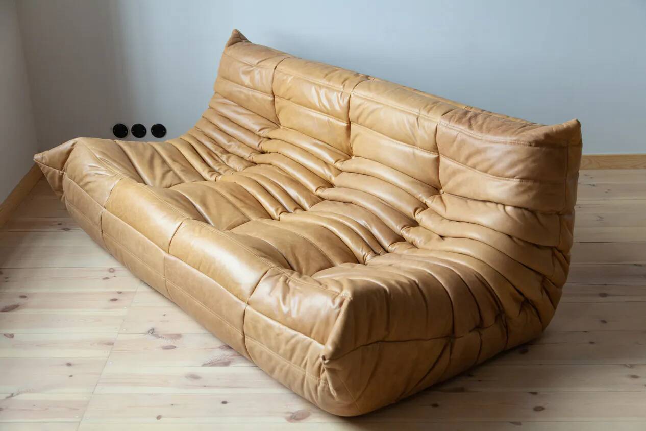 3-seater Togo camel leather sofa