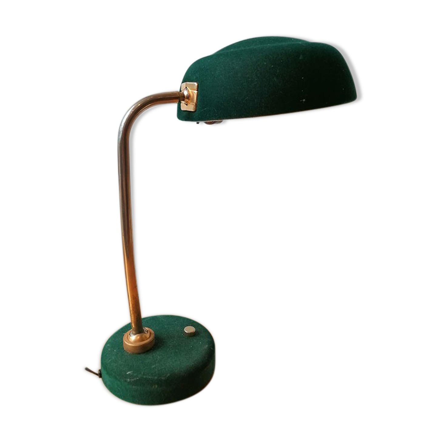 Bottle green velvet lay lamp, brass foot, 1960