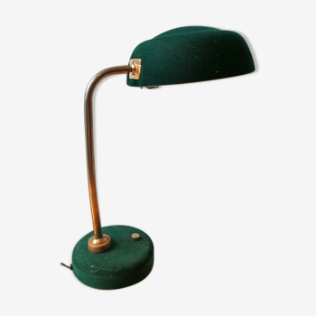 Bottle green velvet lay lamp, brass foot, 1960