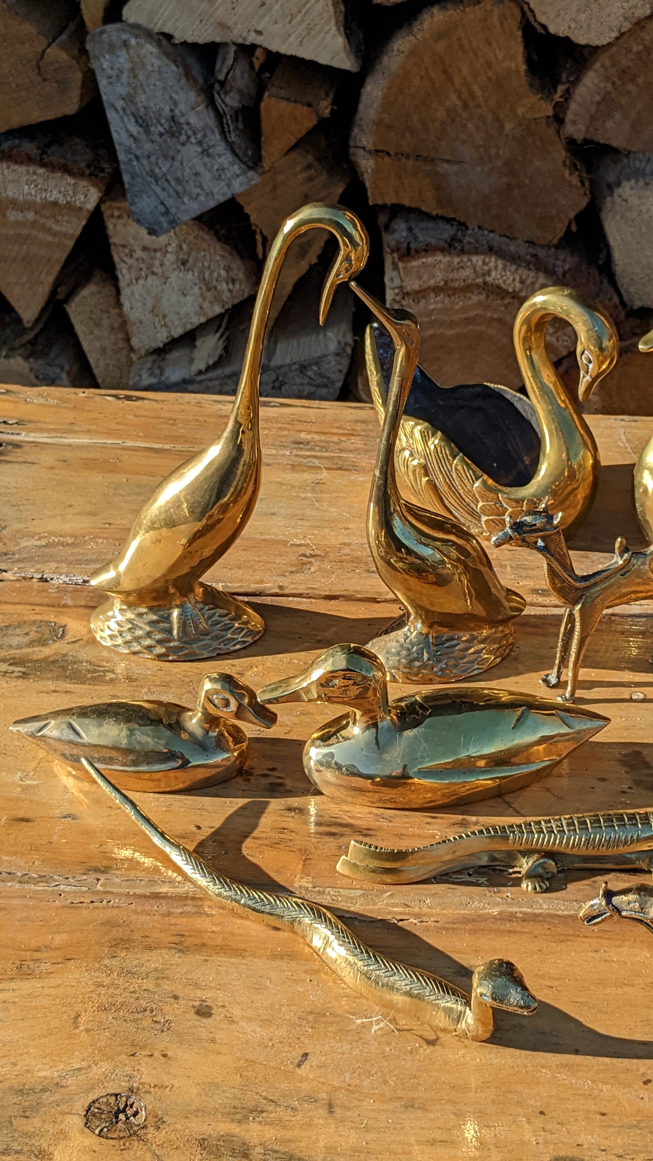 Serpent en laiton doré vintage
