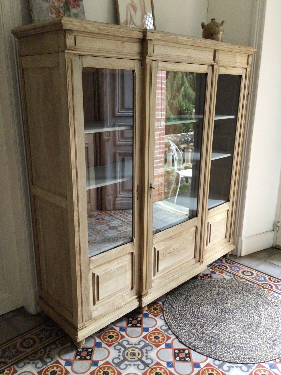 Pickled oak display bookcase