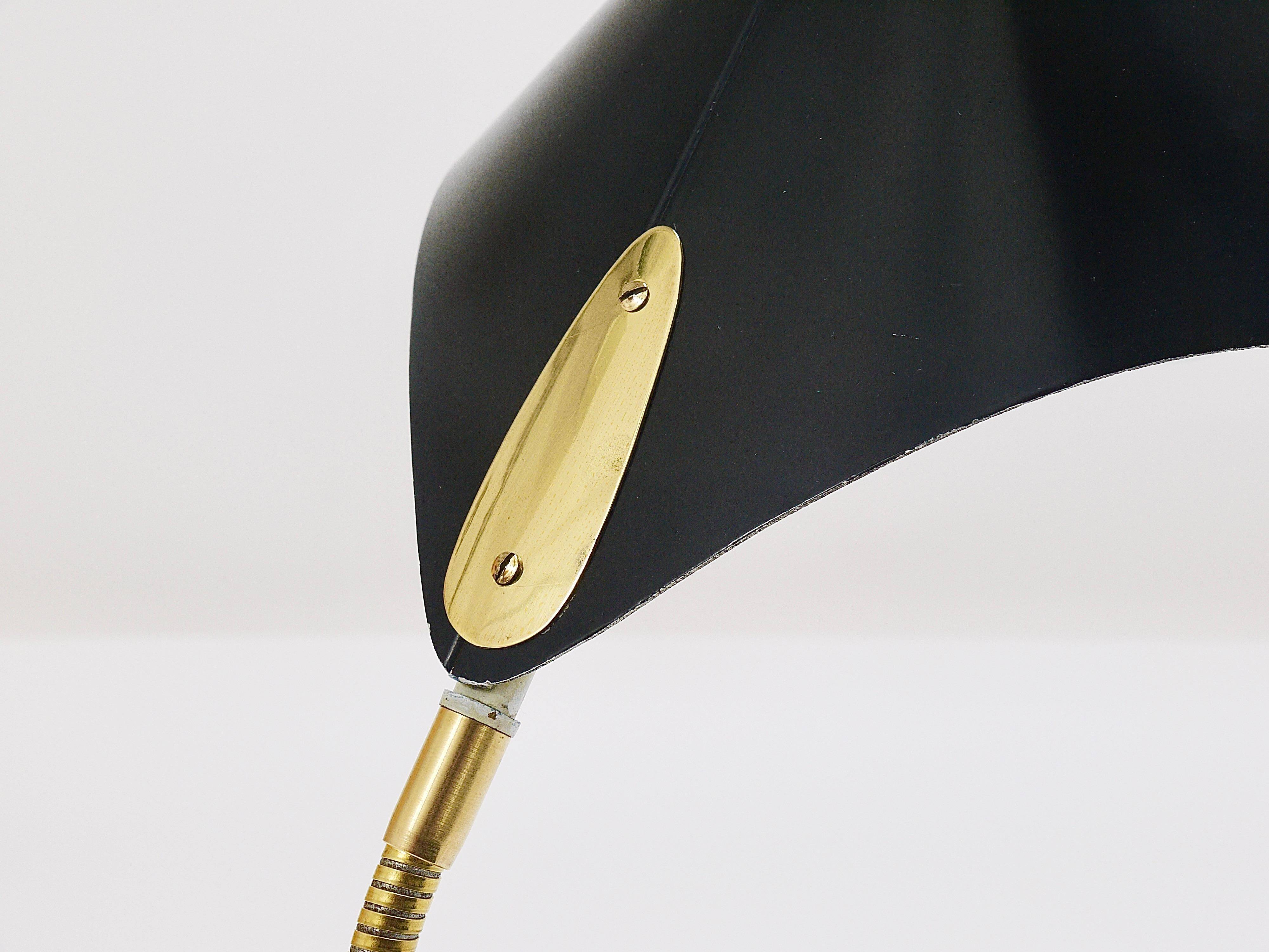 1950s Cosack Cobra black desk or table lamp in brass, mid-century, Stilnovo style.