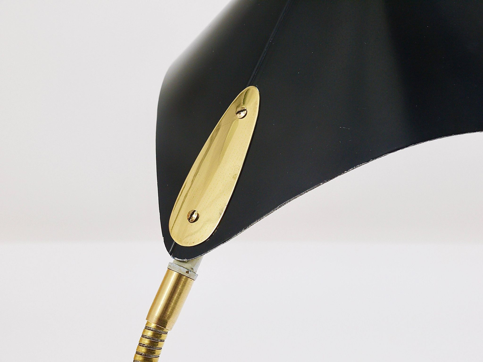 1950s Cosack Cobra black desk or table lamp in brass, mid-century, Stilnovo style.