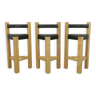 3x Rare Postmodern Bar Stool in Leather, 1990s