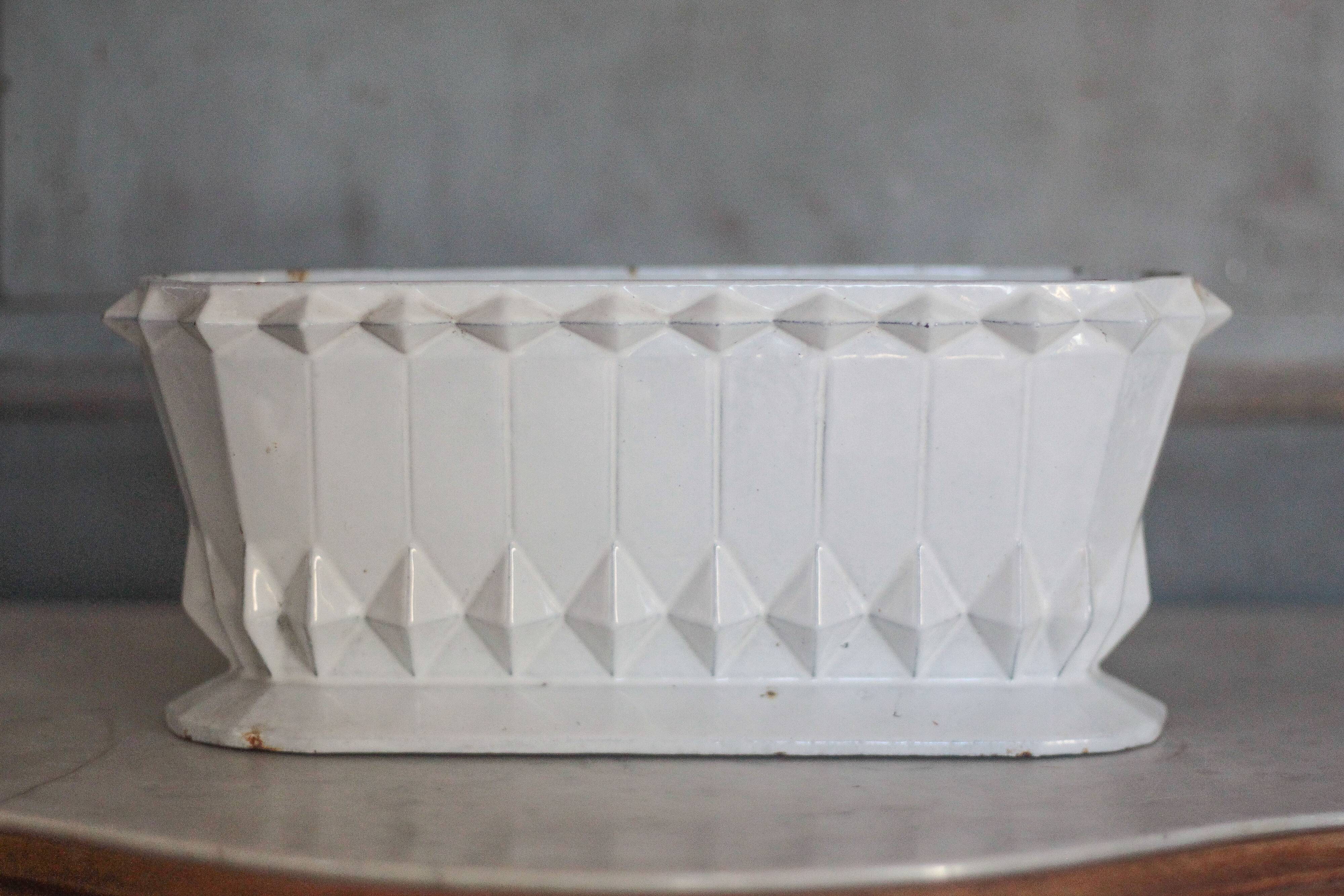 White enameled cast iron vase, art deco vase, art deco planter, collection