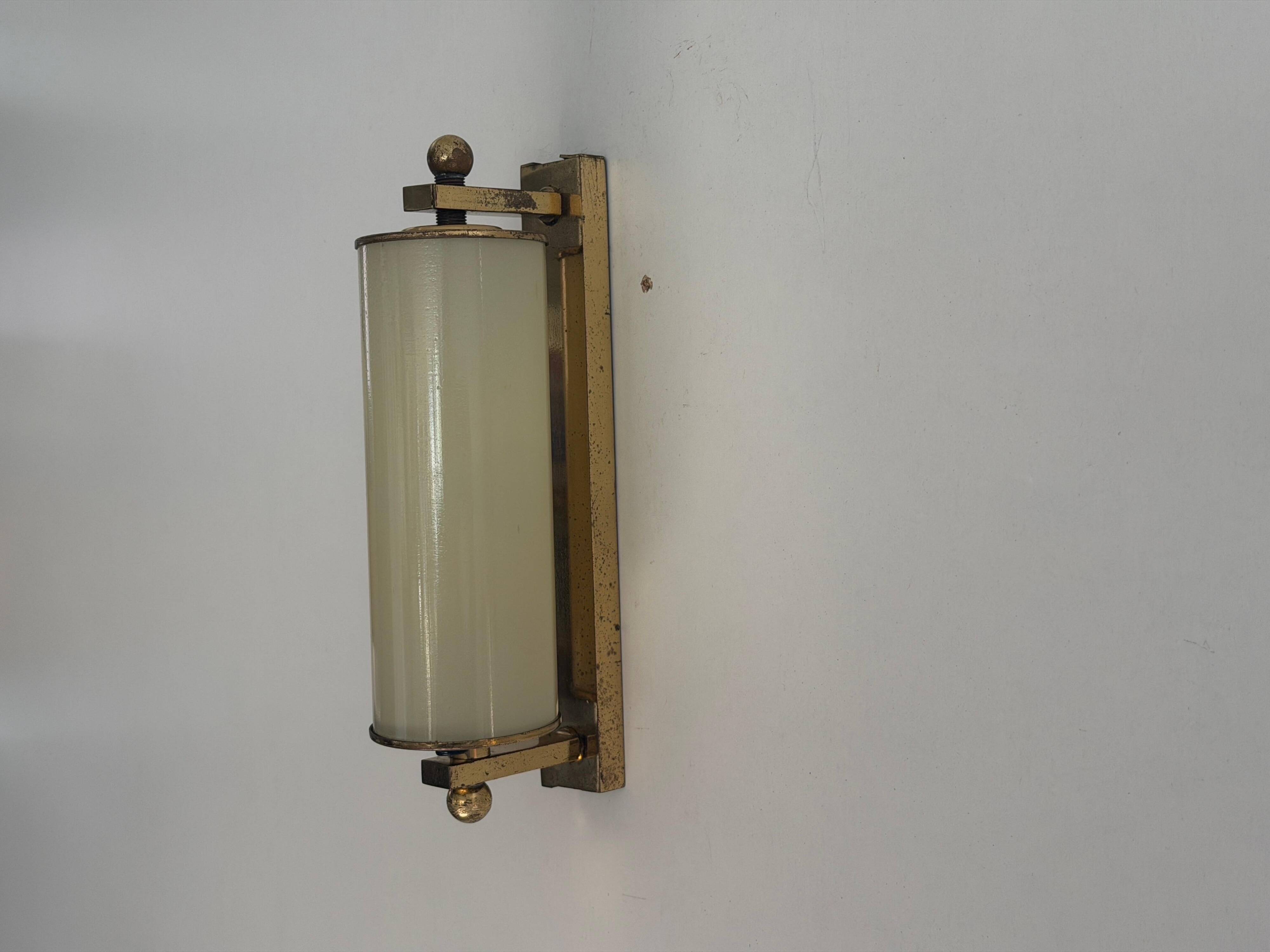 Art Deco wall lights in opaline glass and brass, 1940s, Germany