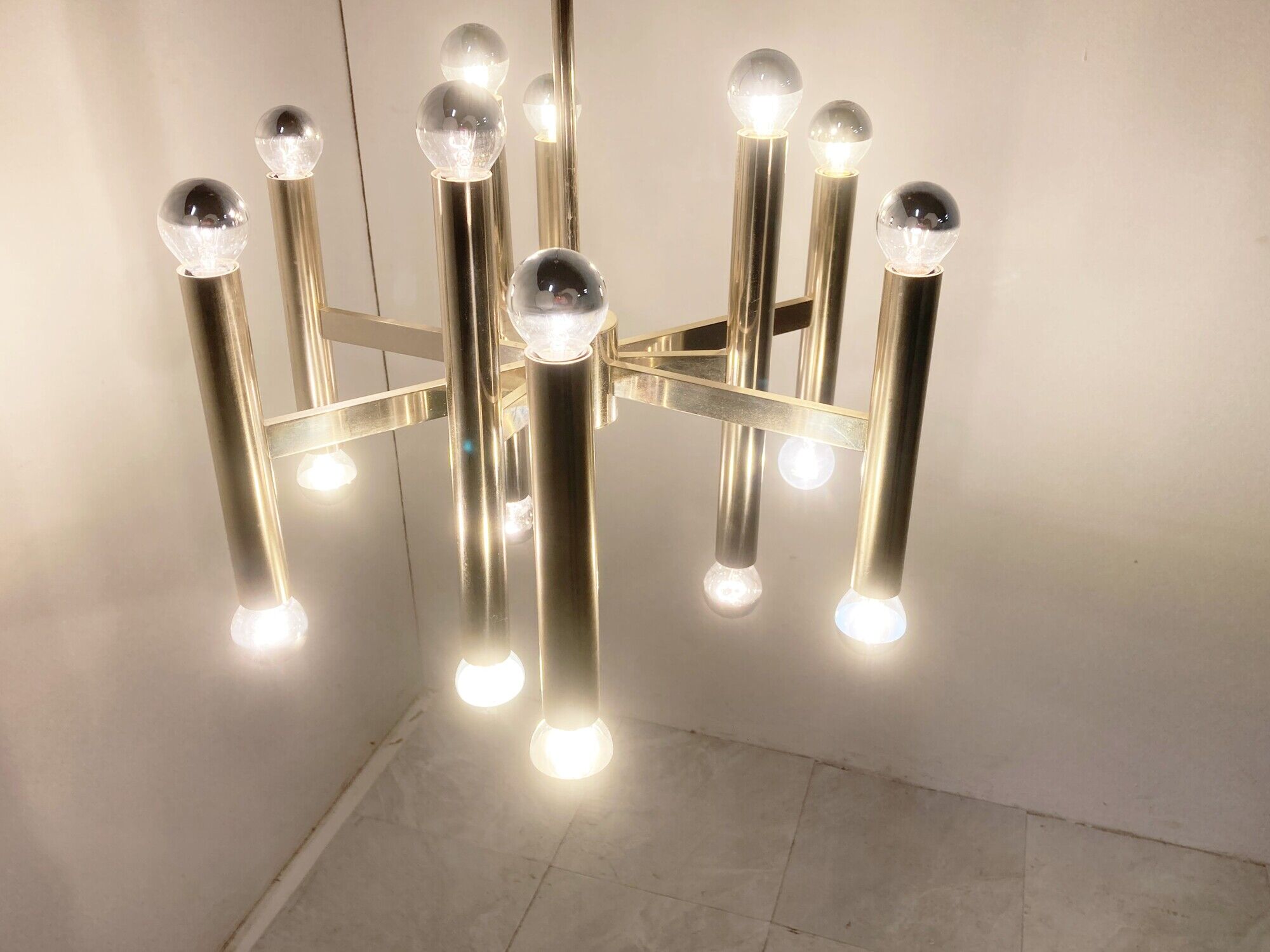 Vintage Sciolari candle chandelier made from chrome, 1970s
