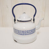 White and blue enamelled kettle