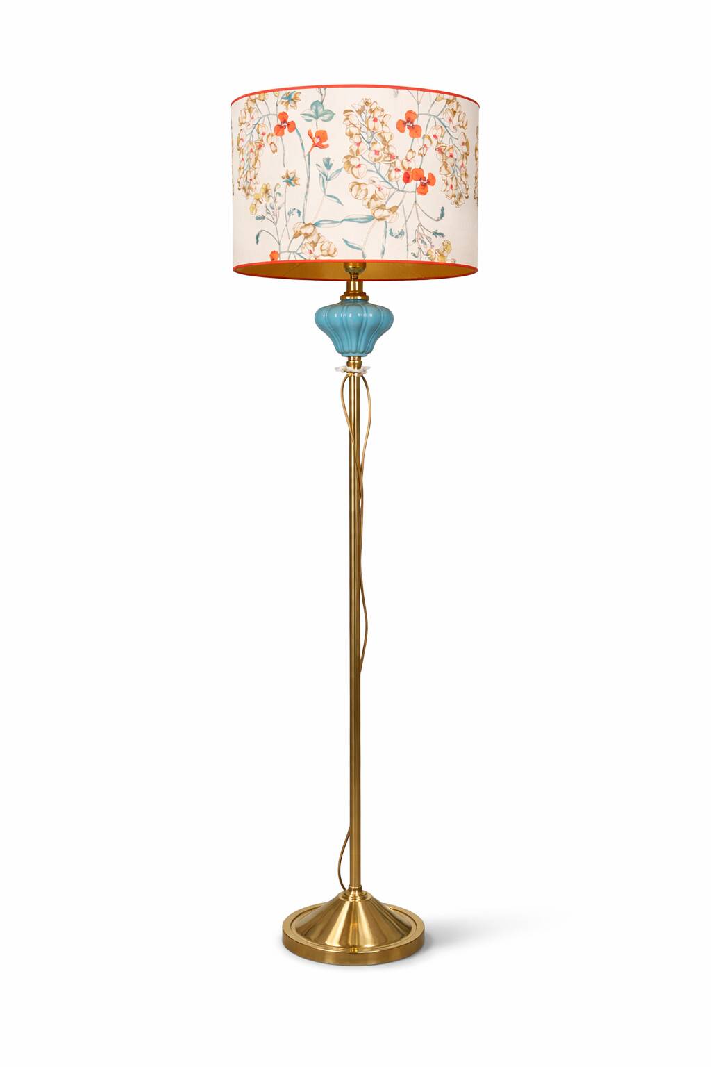 Vintage Floor Lamp in Brass and Turquoise Ceramic
