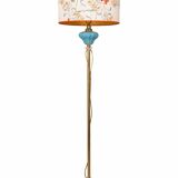 Vintage Floor Lamp in Brass and Turquoise Ceramic
