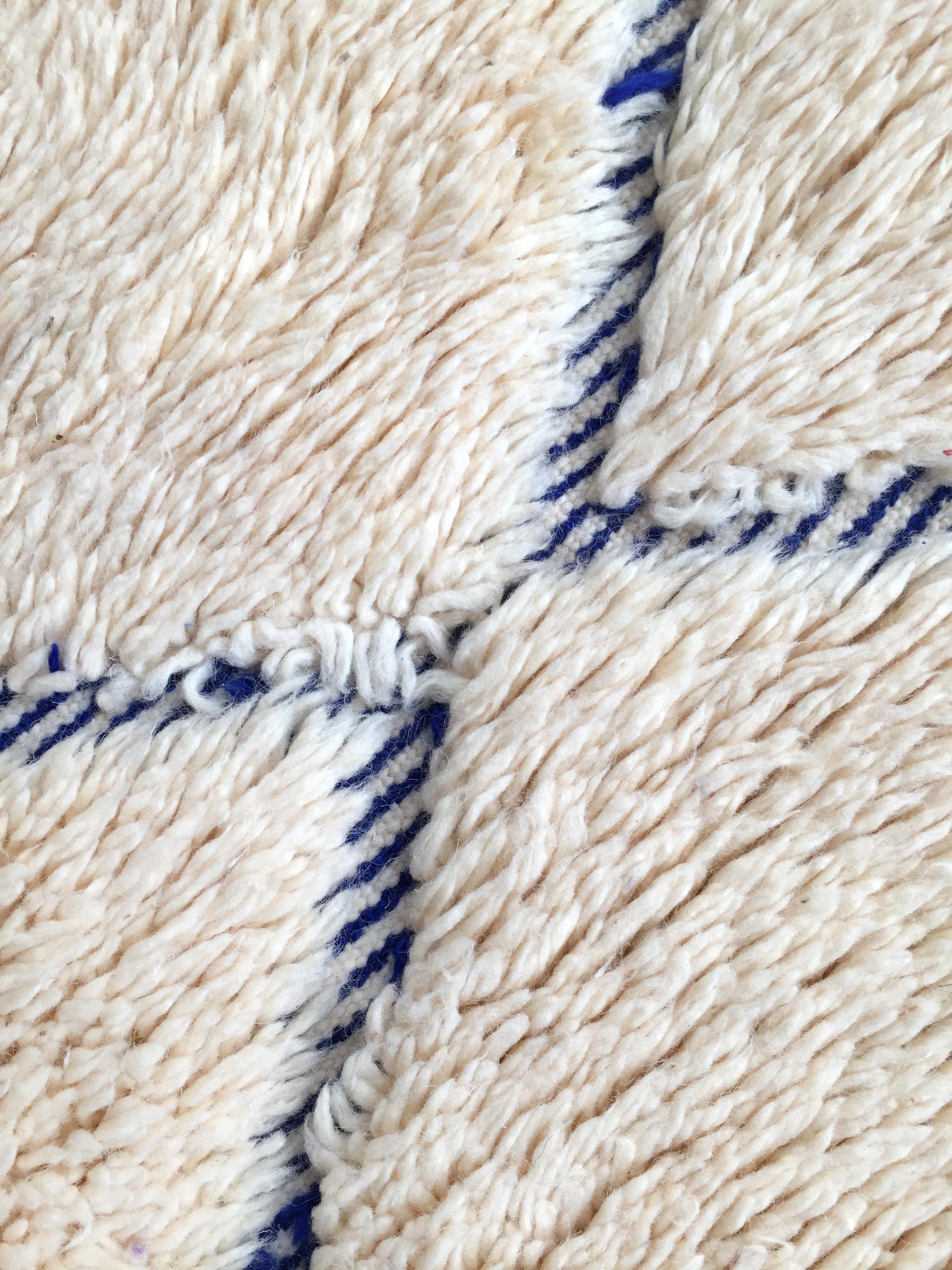 Moroccan Berber carpet blessed ouarain ecru corridor with blue diamonds engraved 312x68cm
