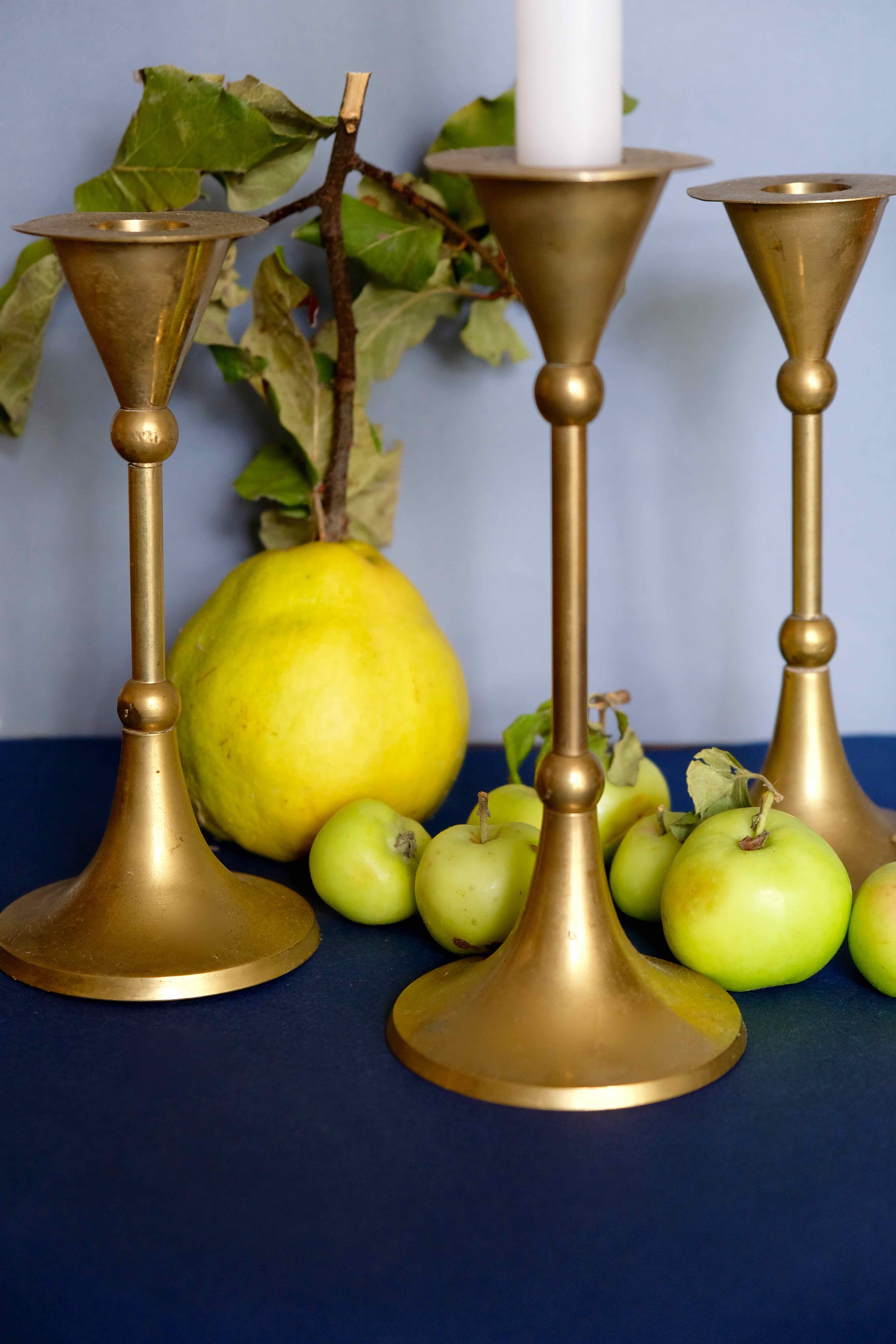 Set of 4 massive brass candlestick vintage
