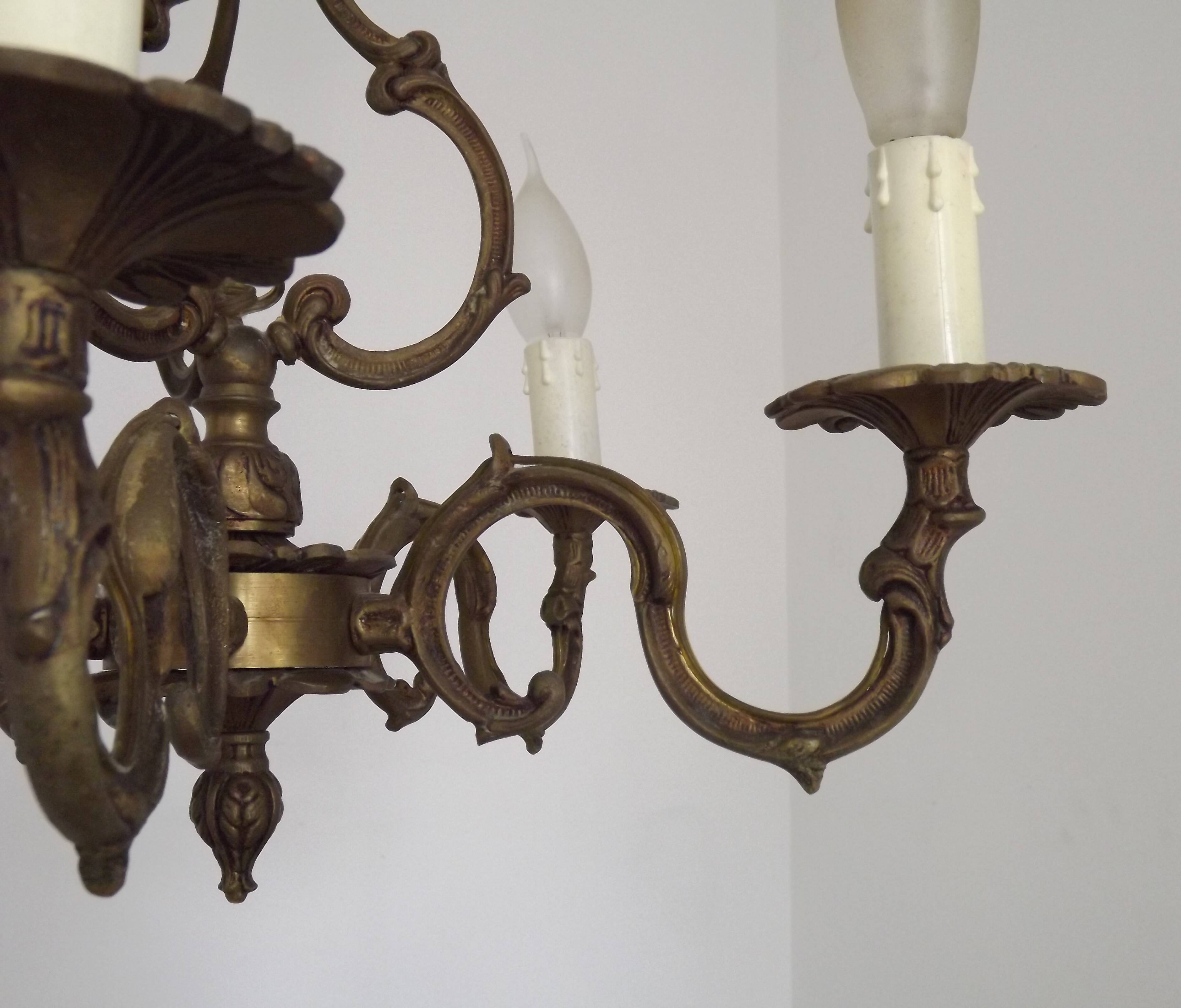 Elegant French Antique Bronze 5 Light 3 Sided Cage Style Chandelier