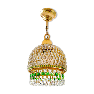 Lustre vintage en laiton et cristal vert