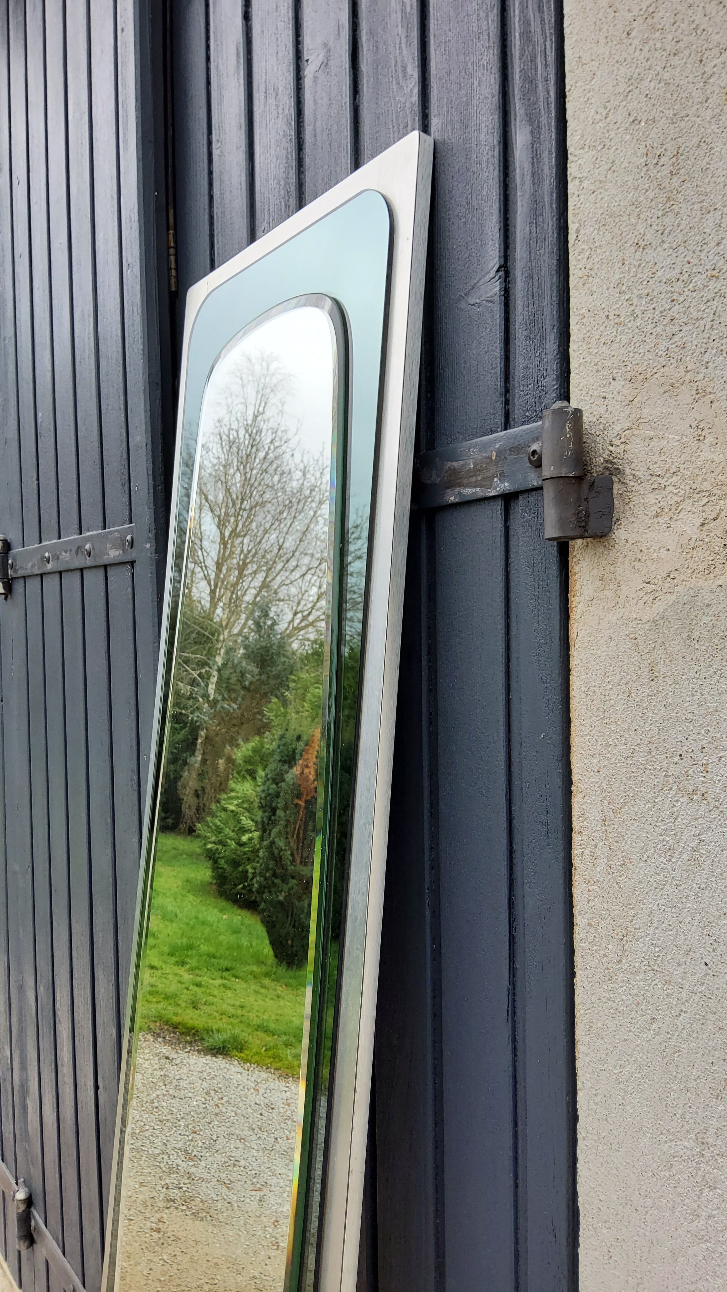 Large mirror mirror rear-view mirror of the 70s 36x136cm