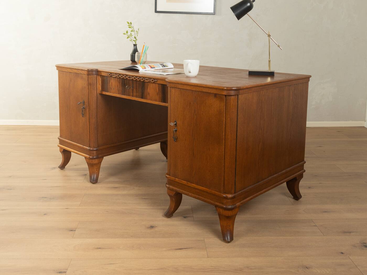 Elegant Art Deco desk with curved legs