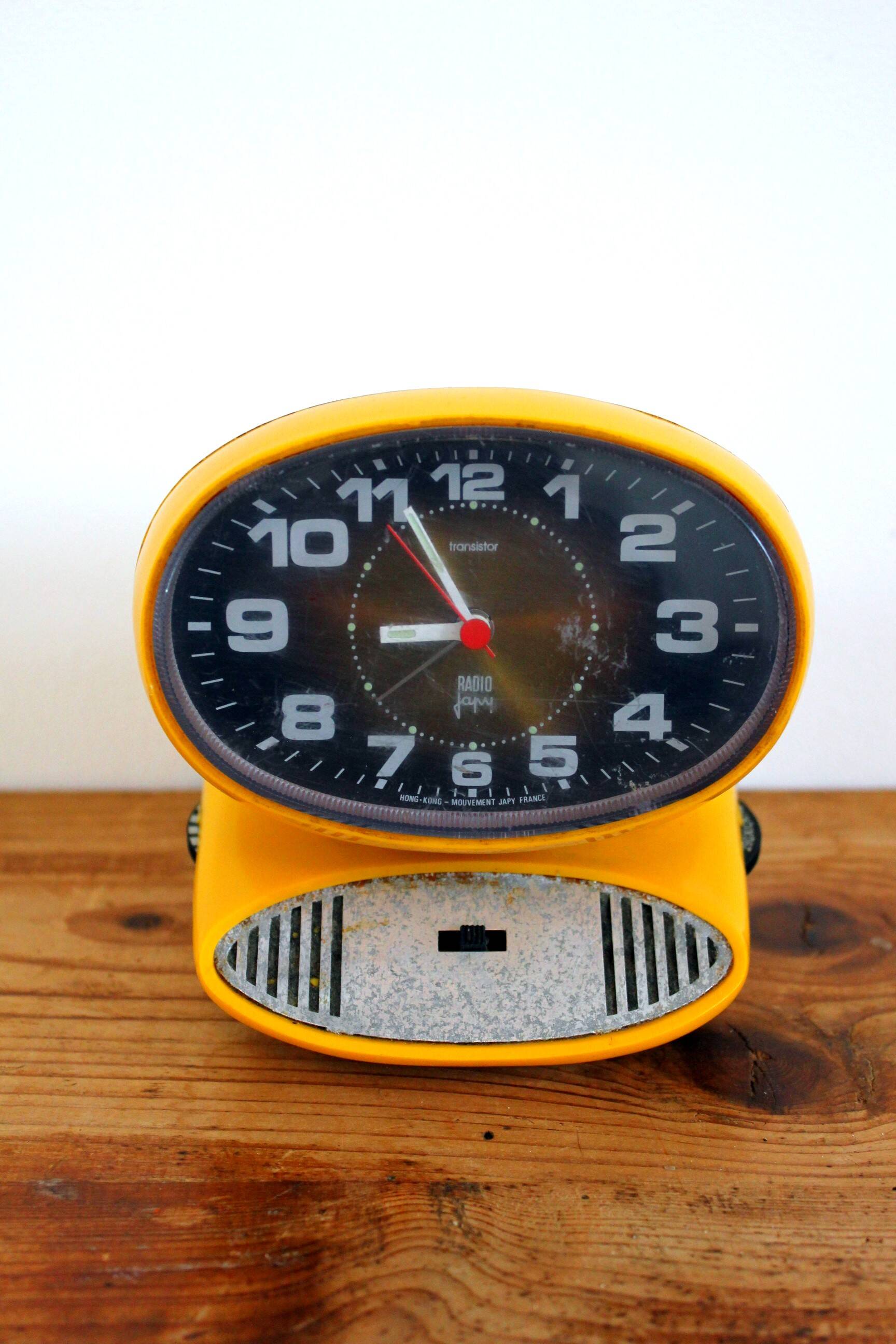 Japy yellow vintage space age alarm clock radio from the 70s