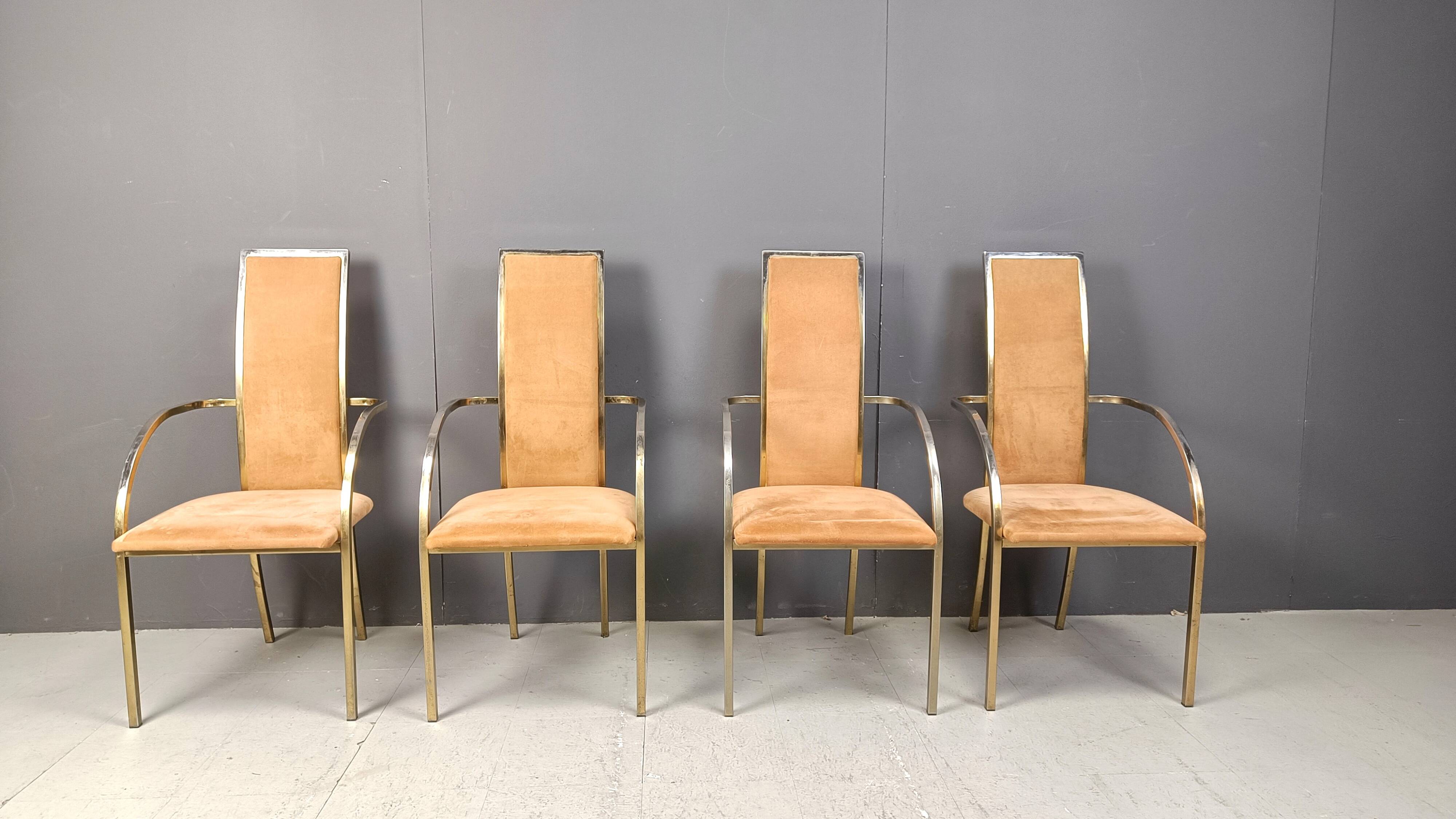 Brass dining chairs by Belgochrom, 1970s - set of 4