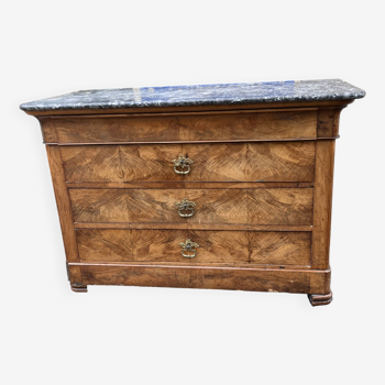 Commode Louis Philippe en ronce de noyer et marbre gris