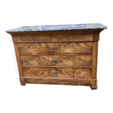 Commode Louis Philippe en ronce de noyer et marbre gris