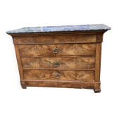 Commode Louis Philippe en ronce de noyer et marbre gris