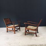 Arts & Crafts Handcrafted Low Lounge Armchairs, Belgium, 1920s, Set of 2