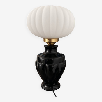 Vintage table lamp with pleated opaline shade
