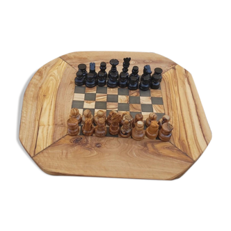 Chess 11 unique olive chess game in rustic olive wood